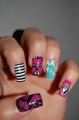 Insa, grafitti artist, inspired nails. Nails were featured on insaland.com, juxtapoz.com, and graphotism.com. (Nails are temporary for photo, not nail extensions.)