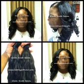 Full sew-in weave using virgin hair with only the top and sides of the clients hair left out.
