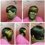 relaxed hair  ponytail w/ braided hair