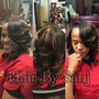 Shampoo, scalp massage, press, flat iron/curl