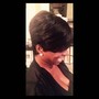 Pixie cut, relaxer and rinse