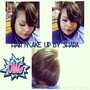 Hair cut with weave short and styled or pieces added