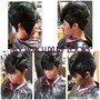 Hair cut with weave short and styled or pieces added