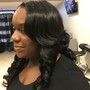 Shampoo, scalp massage, press, flat iron/curl