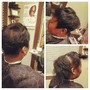 Partial relaxer (back and sides) and style