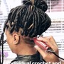 Hi Top Loc retwist- only the top mid section of hair is Loc’d with a nice portion of the back and sides SHAVED not taped.