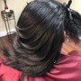 Relaxed hair Shampoo style shoulder length or shorter