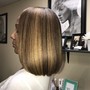 Relaxed hair Shampoo style shoulder length or shorter