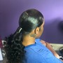 Updo/sleek ponytail with bangs