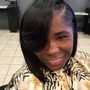 Shampoo, scalp massage, press, flat iron/curl