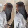 Treatment, trim & press ( curls or straight )