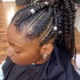 Braided feed in ponytail