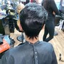 Short hair pixie, with cut and curl