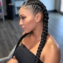 Braids into loose pony tail