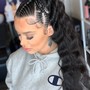 Braids into loose pony tail