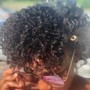 Relaxed hair shampoo, deep conditioning treatment, and flatiron