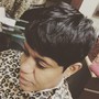 Partial relaxer (back and sides) and style