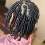 Loc Re-twist with wash and style (mohawk/top with shaved sides )