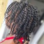 Loc Re-twist with wash and style (mohawk/top with shaved sides )