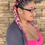 Braids into loose pony tail