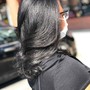 Shampoo and blowdry , below bra strap (natural hair