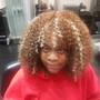 Relaxer root touch up + wrap&curl