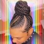 Under Braids into bun