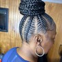 Ponytail with stitch braids, braids in between and crochet hair