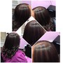 Permanent color root touch up and flat iron.