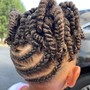 Kid's singles in back and cornrows at top with natural hair