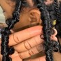 6 stitch braids with buns/curly ends