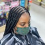 Two lines of individual crochet Locs with the rest hair braided down