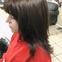 Re-touch color, bangs hilites shampoo n blow dry