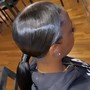 Sleek low mid or High ponytail