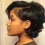 Ponytail pin up with curls + bang