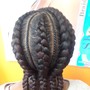 Two goddess braids into a bun, or hanging.