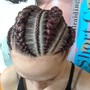 Cornrows. medium sized going to the back, or up into a bun.