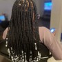 Box braids with curls fed in /on ends small or medium