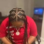 Box braids with curls fed in /on ends small or medium