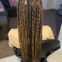 Box braids with curls fed in /on ends small or medium