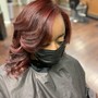 Silk press, root touch up, permanent  color