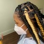 6 stitch braids with buns/curly ends