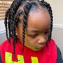 Kid's singles in back and cornrows at top with natural hair