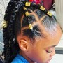 Kids under 10 braided ponytail  , larger box braids, knotless or feed in style