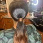 Slick-back ponytail Sewn on