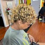 Pixie/ pin curls w/Women’s  Cut , Halo Relaxer Touch Up