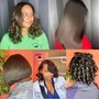 Treatment, trim & press ( curls or straight )