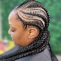 6 stiches cornrows midback and under.  Not recommend for tick or short hair . Your hair need to be properly blown out)  (Non refundable $50 Deposit required *not transferable if cancelation)