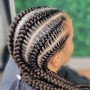 6 stiches cornrows midback and under.  Not recommend for tick or short hair . Your hair need to be properly blown out)  (Non refundable $50 Deposit required *not transferable if cancelation)