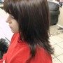 Re-touch color, bangs hilites shampoo n blow dry